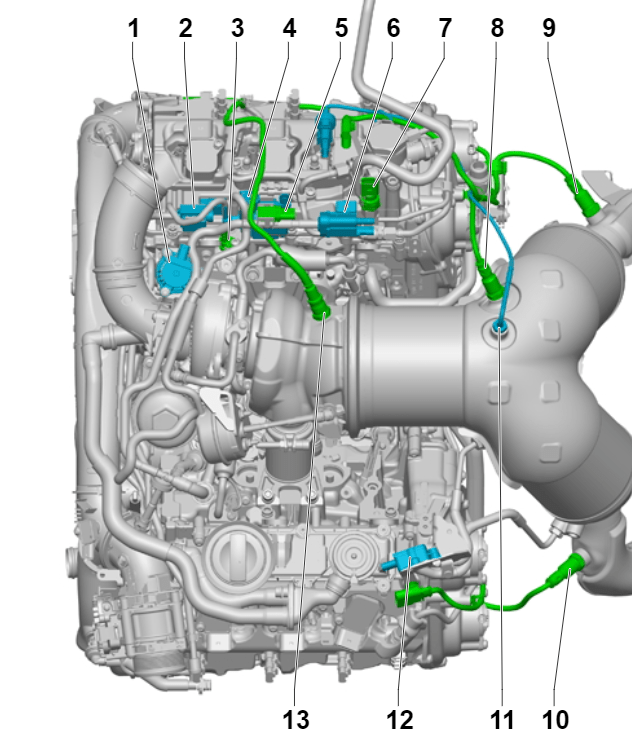 奥迪a6lc8车型v6发动机电气元件位置图解说明(dlza,dkmb)
