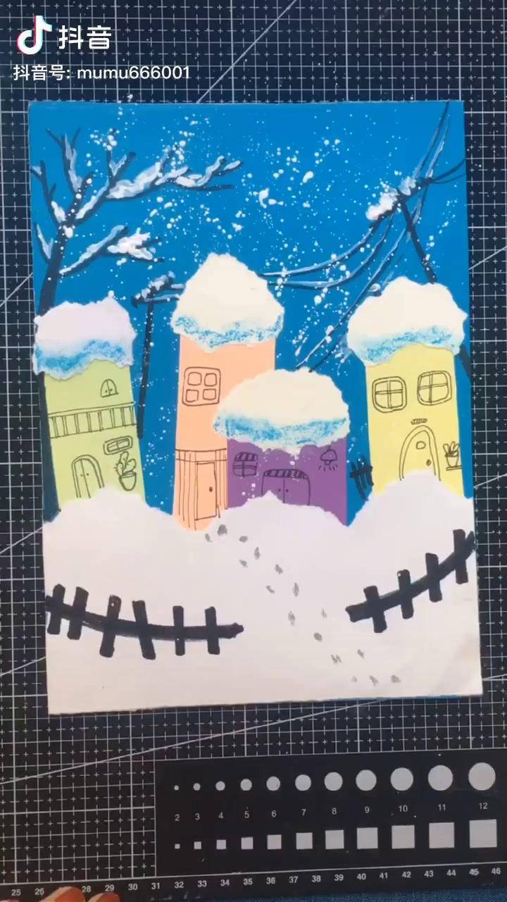 下雪的村庄,剪贴画,锻炼宝贝的动手能力,4岁左右的宝宝画起来儿童创意