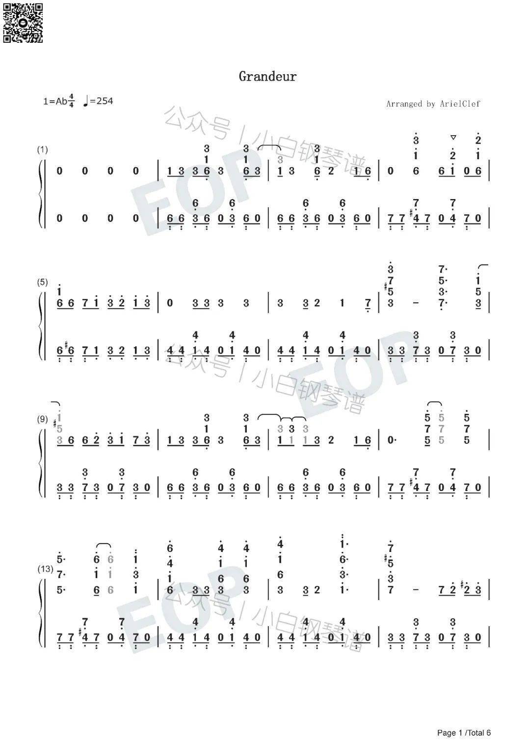 「琴谱|grandeur」《黑色五叶草》片头曲 - snow man(含简谱)_向井太