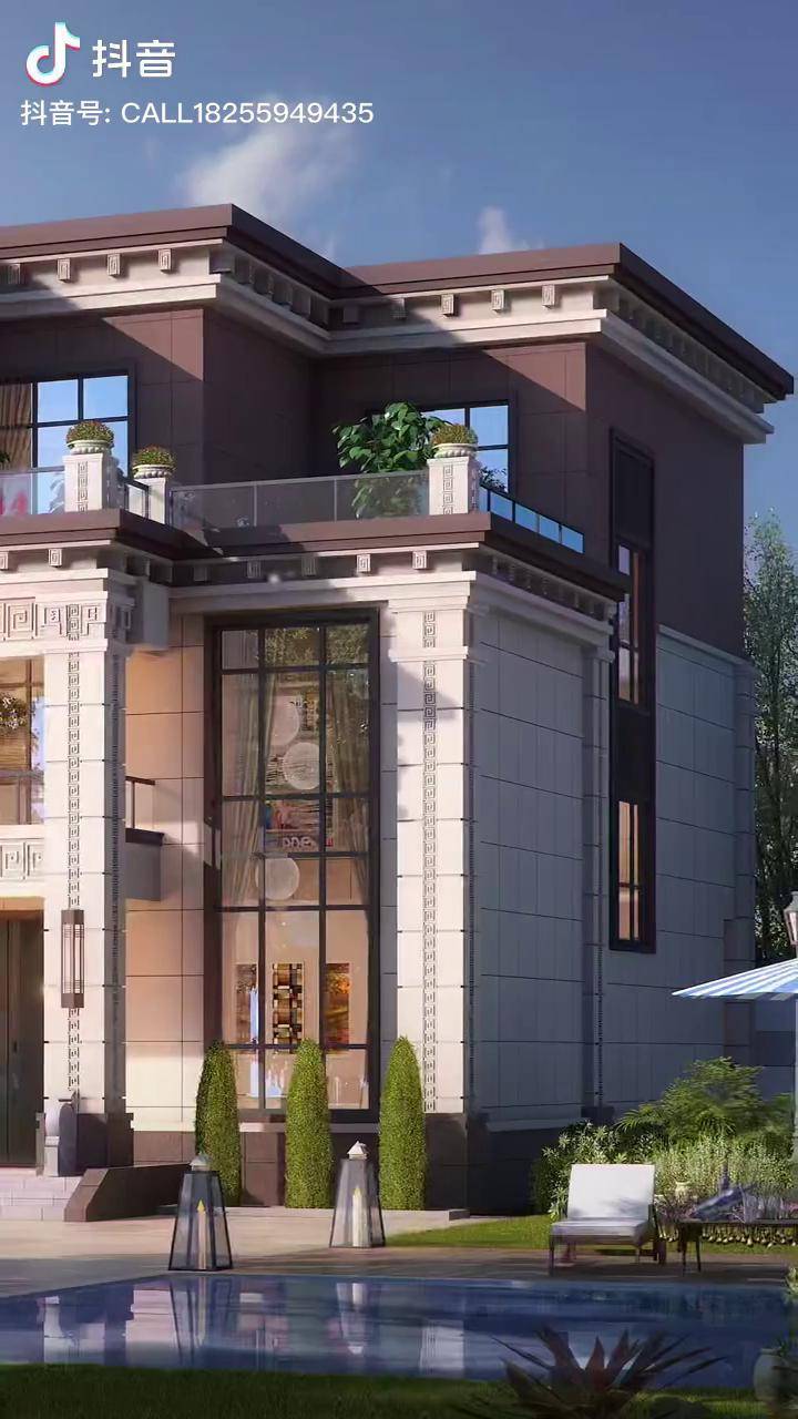 平屋顶新中式别墅不超高农村自建房别墅设计