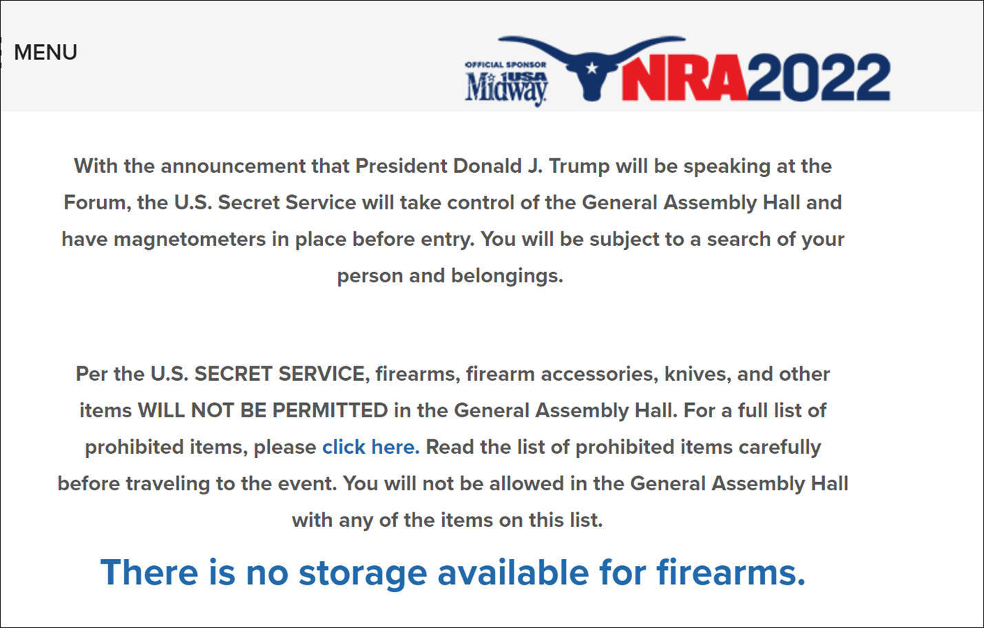 美国步枪协会周五办论坛：特朗普会来，禁止带枪入场