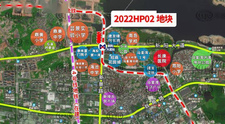 该地块位于马銮湾乐活岛片区,紧邻地铁2号线新阳大道站,周边还有招商