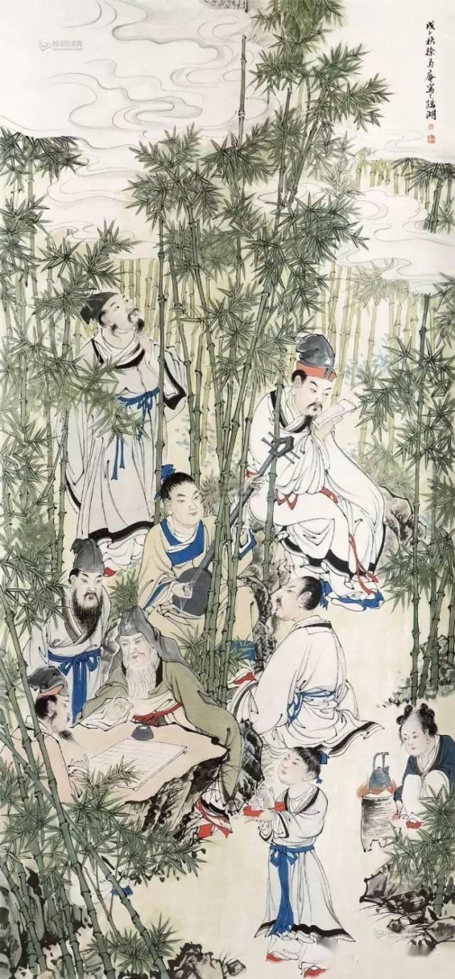 5×67厘米▲张大千(1899～1983)《竹林七贤图》立轴设色绢本51×29