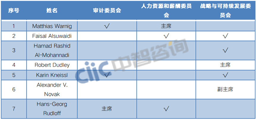 表1俄油公司各委員會成員構成俄油公司董事會成立了三個常設委員會