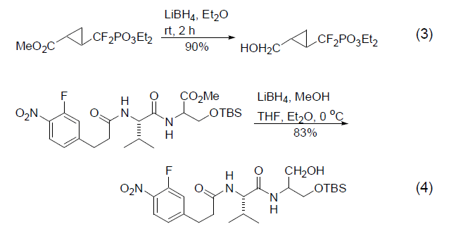 虽然lialh4也可以完成该过程,但是libh4在酯基还原过程中具有非常好的