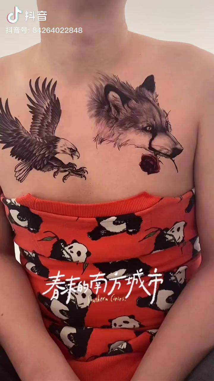 狼的嘴巴里叼着一朵玫瑰也能引来雄鹰吗防水贴画狼叼玫瑰老鹰