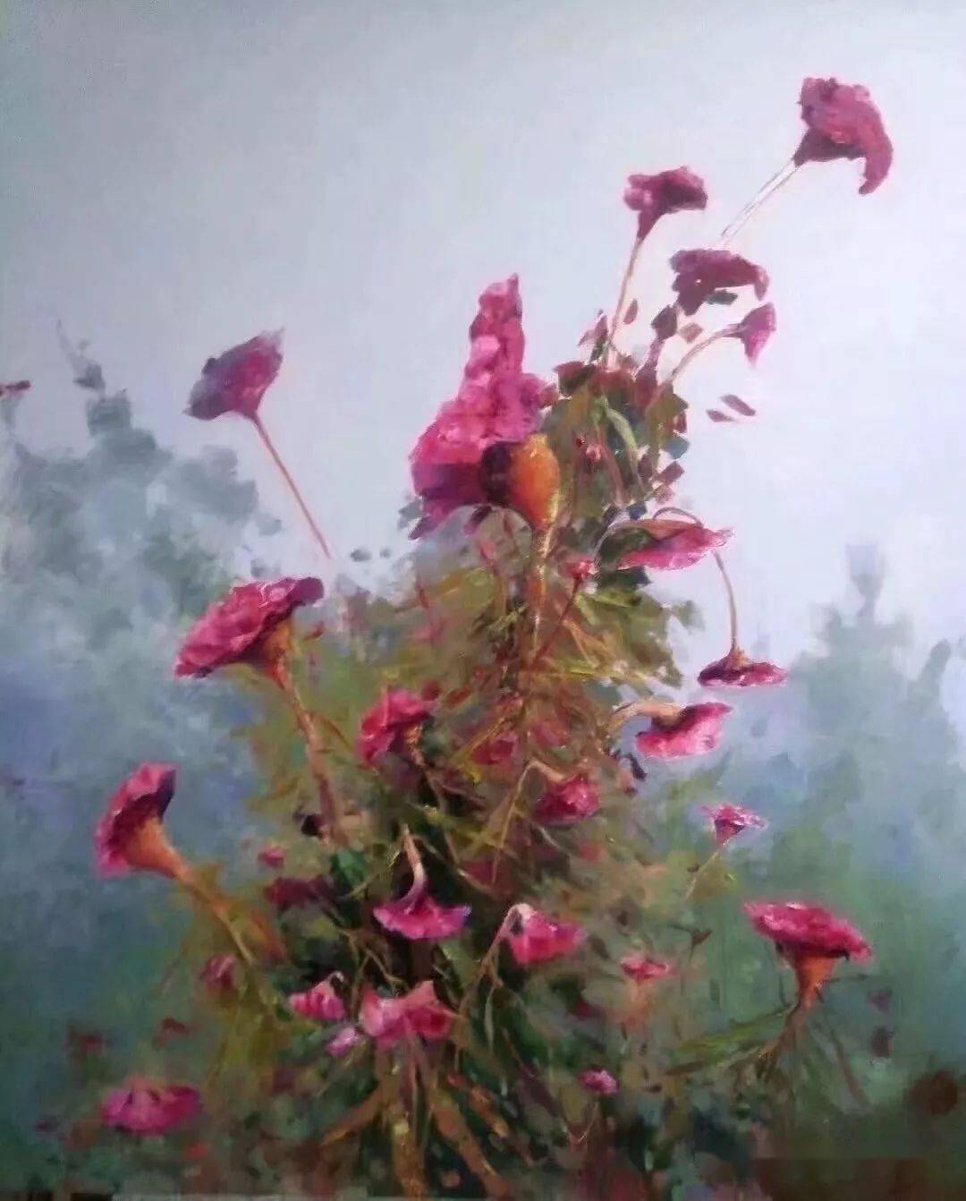 写生中国著名油画家吕玉祥鸡冠花写生系列