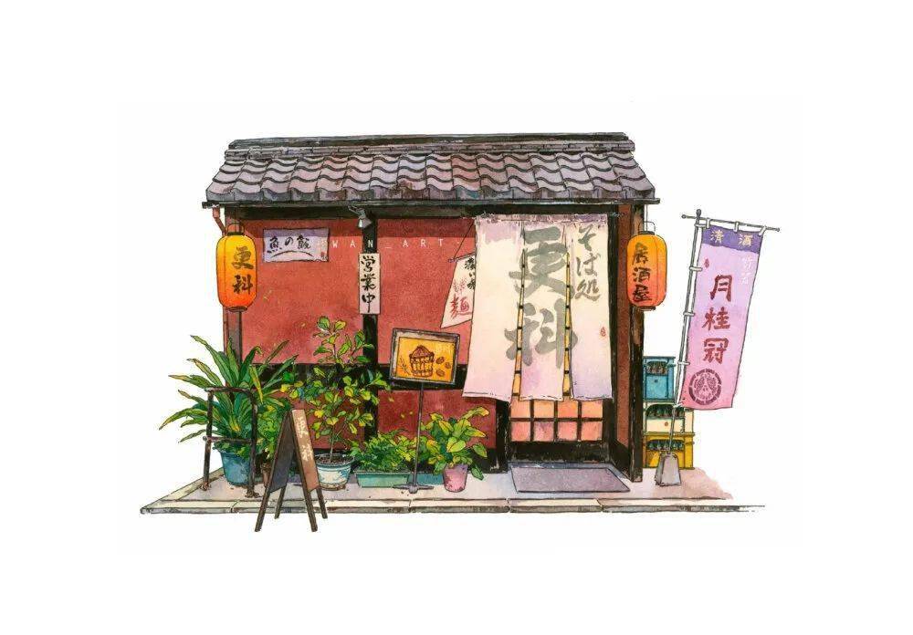 清新的和风水彩建筑来自wanart676767的建筑手绘欣赏