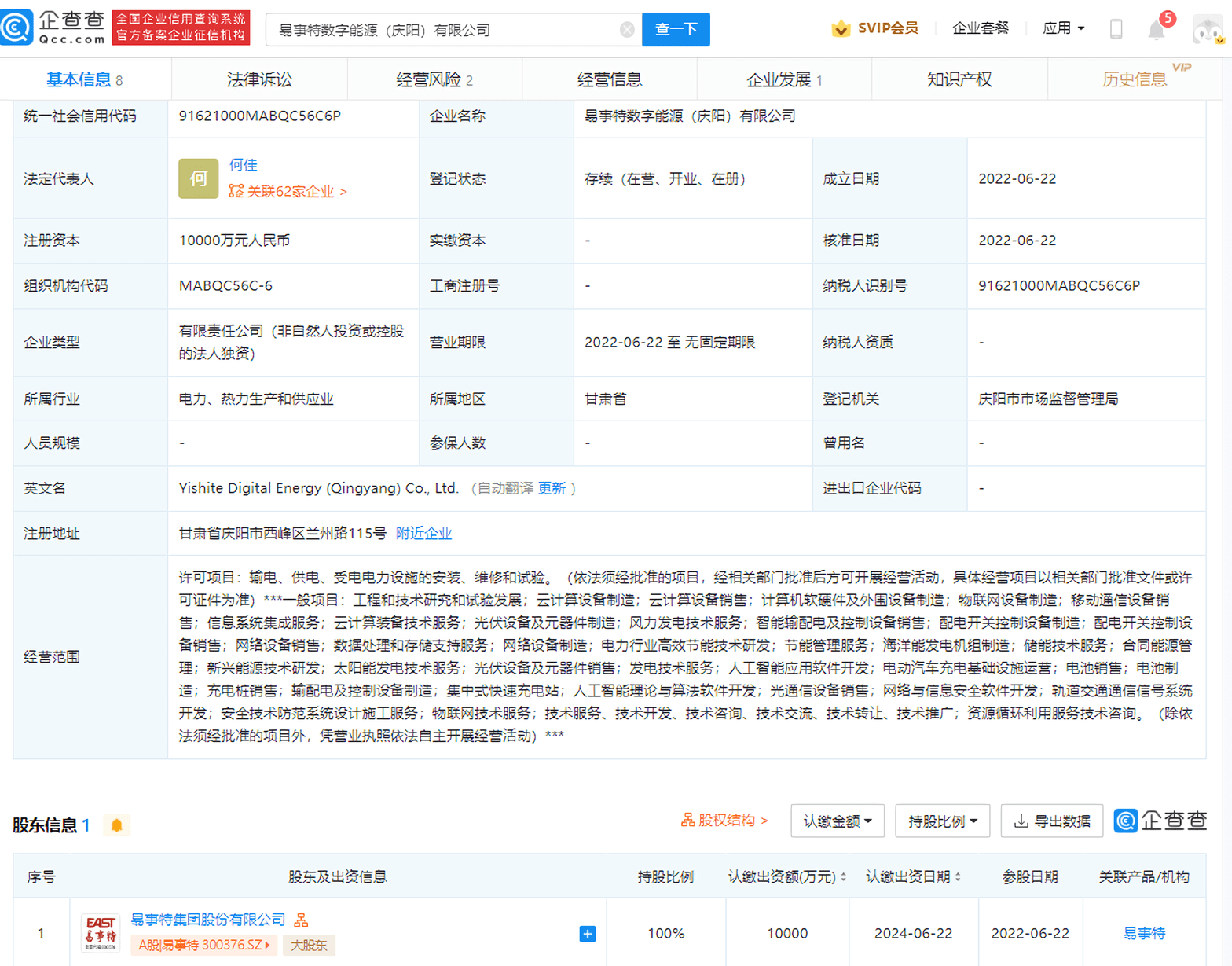 易事特1亿元成立数字能源公司 经营范围含集中式快速充电站 服务 节能 显示