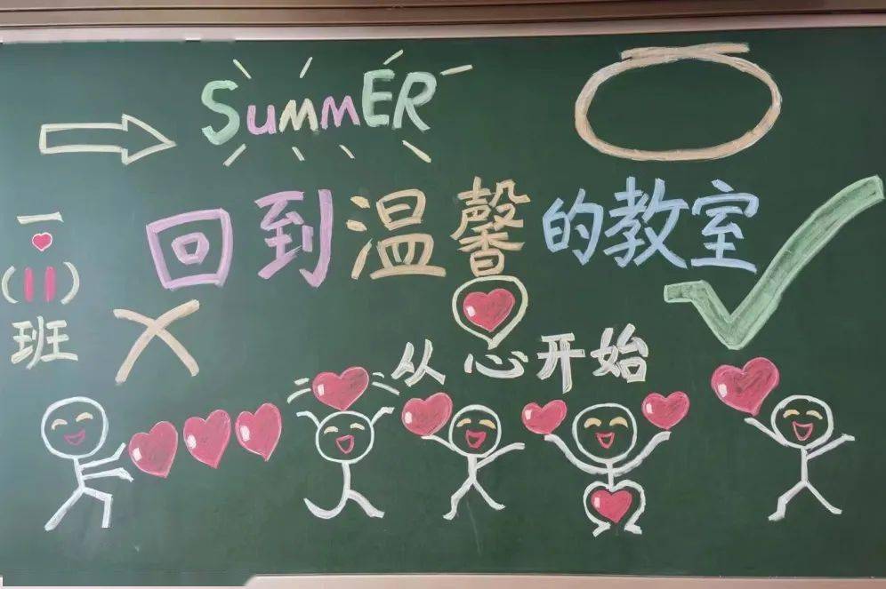 走进教室,黑板上是"疫散花开 载梦归来""好久不见 欢迎回校""香荷送风