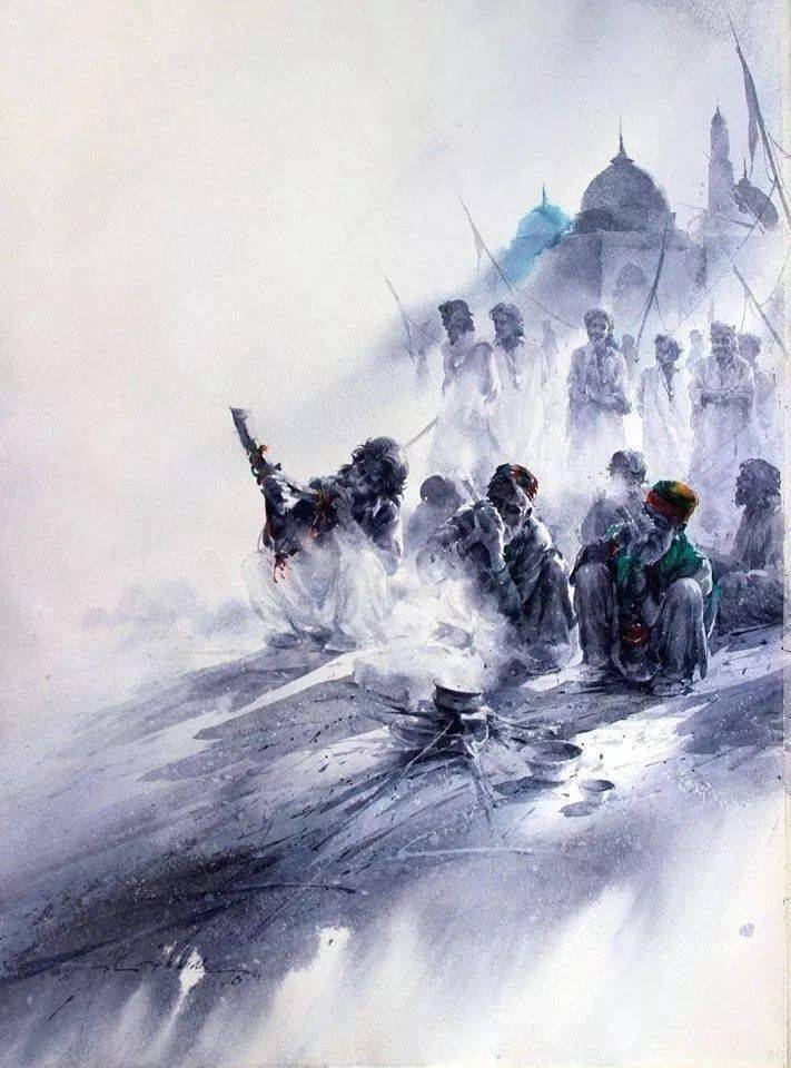 他用水彩艺术描述在战争中烽火飘摇着人们的心声_作品_abbas_战火