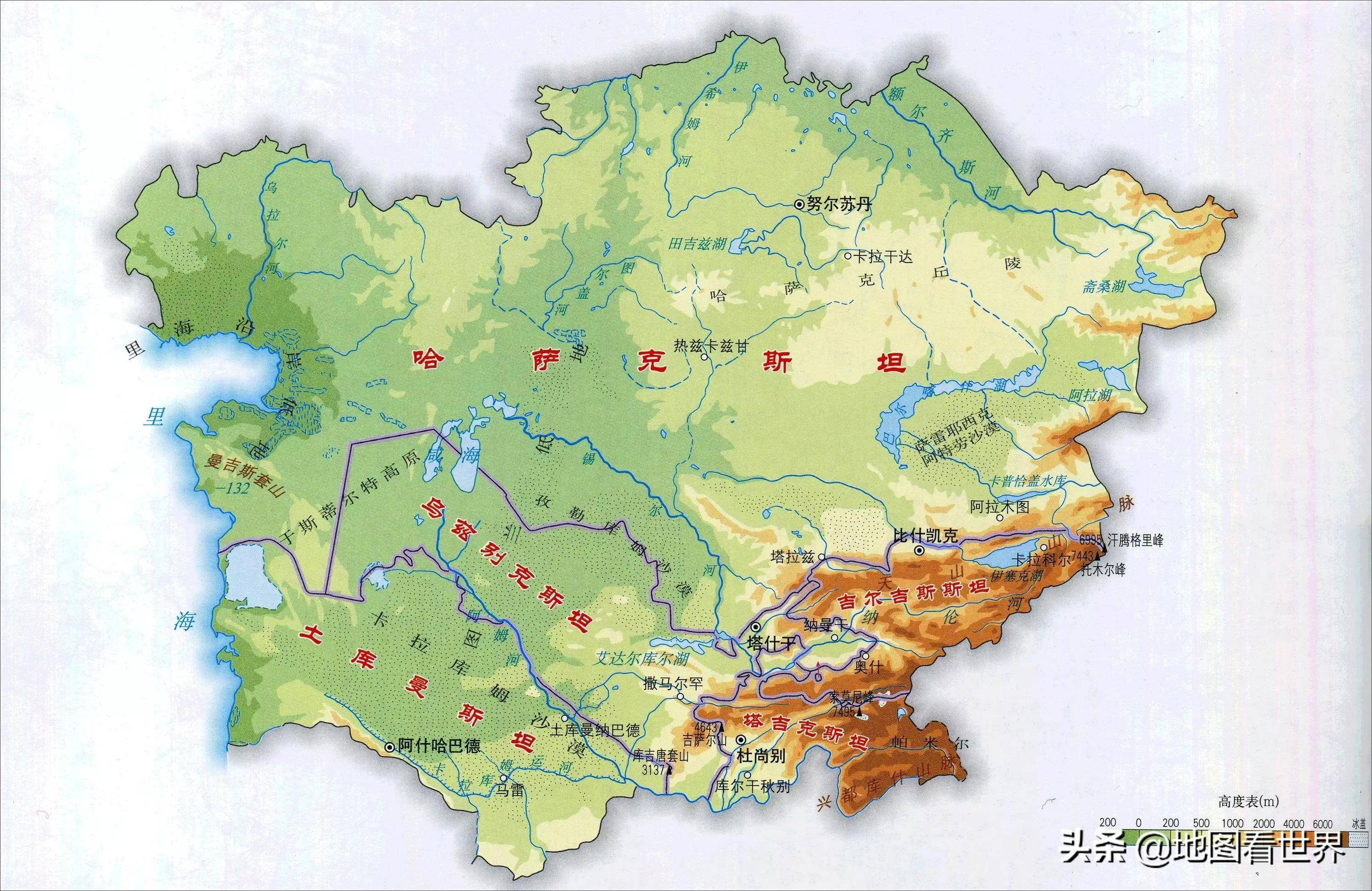 中亚地图国家分布图图片