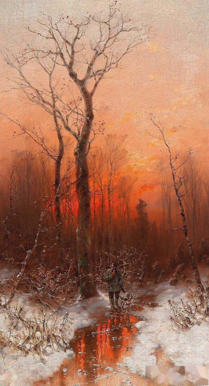 奥地利自然主义画家,作曲家德西雷·托马辛非常漂亮的雪景油画作品