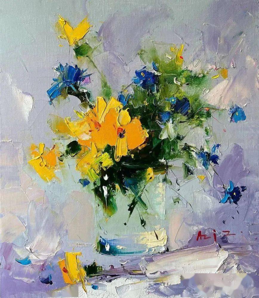 吉尔吉斯斯坦画家阿齐兹苏莱曼诺夫刮刀油画作品