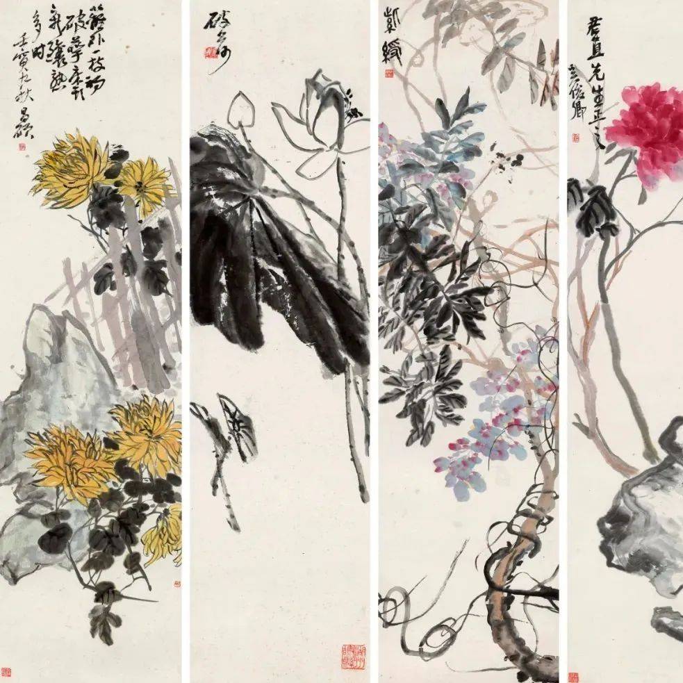 花卉圖 吳昌碩 赏画| 吴昌硕《花卉四屏》_布局_艺术_状物