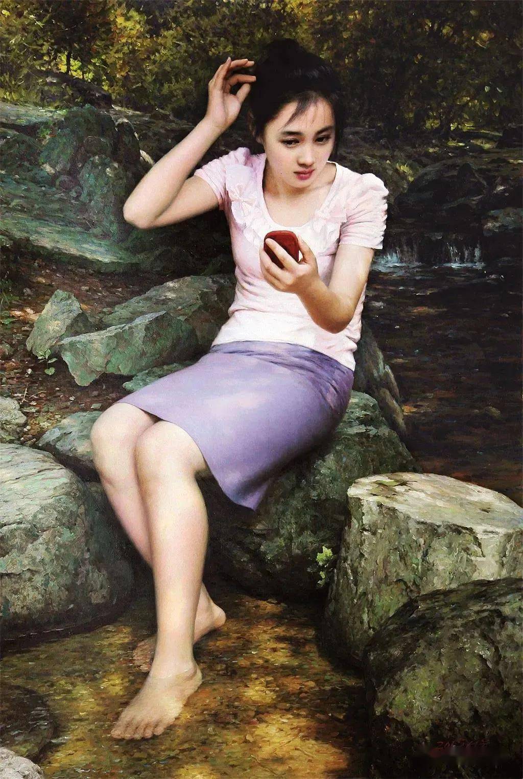 这位朝鲜画家画美女,真清纯!_李成_油画_书画