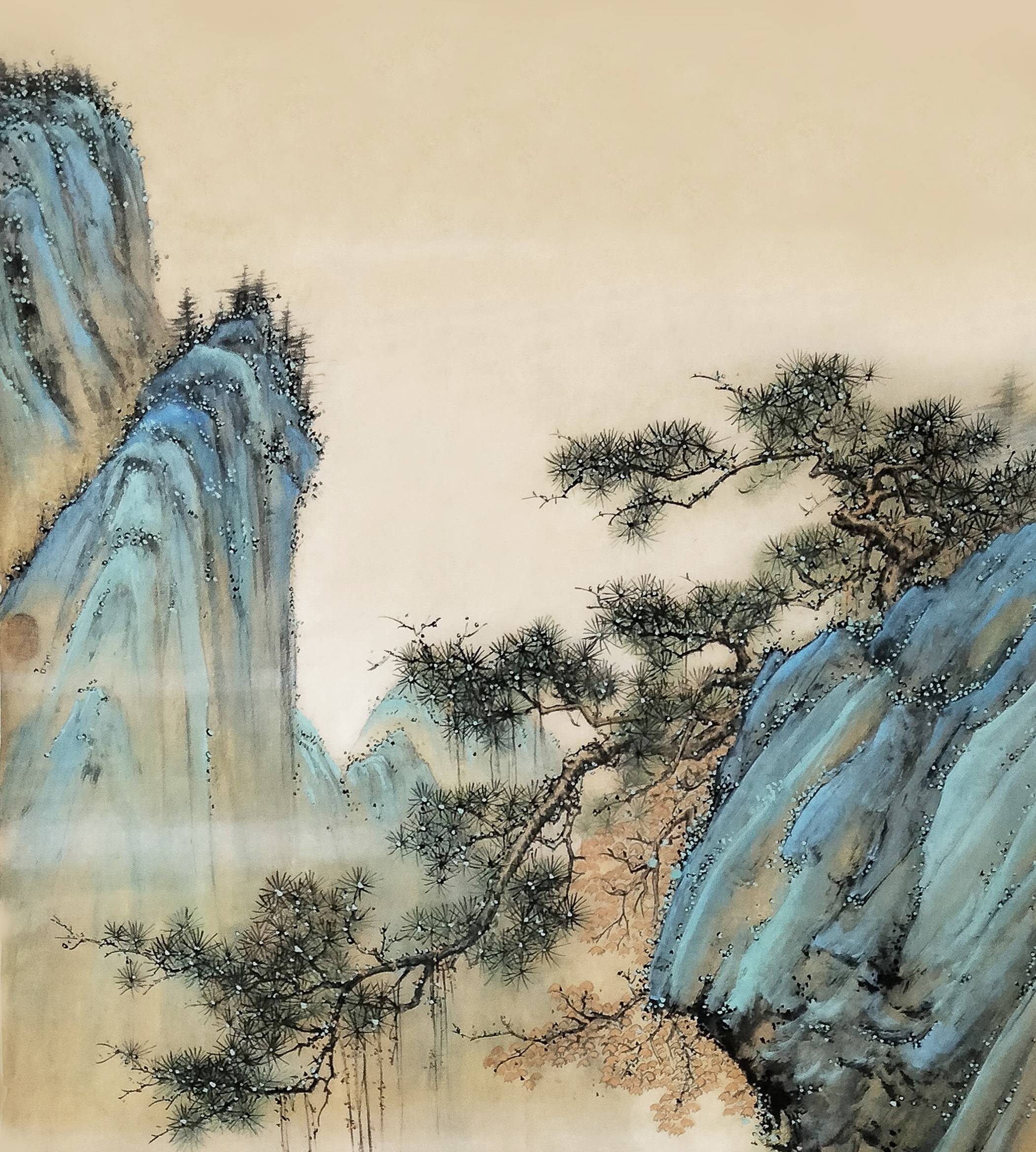 界画寒江---工笔青绿山水《高士观山图》_搜狐网