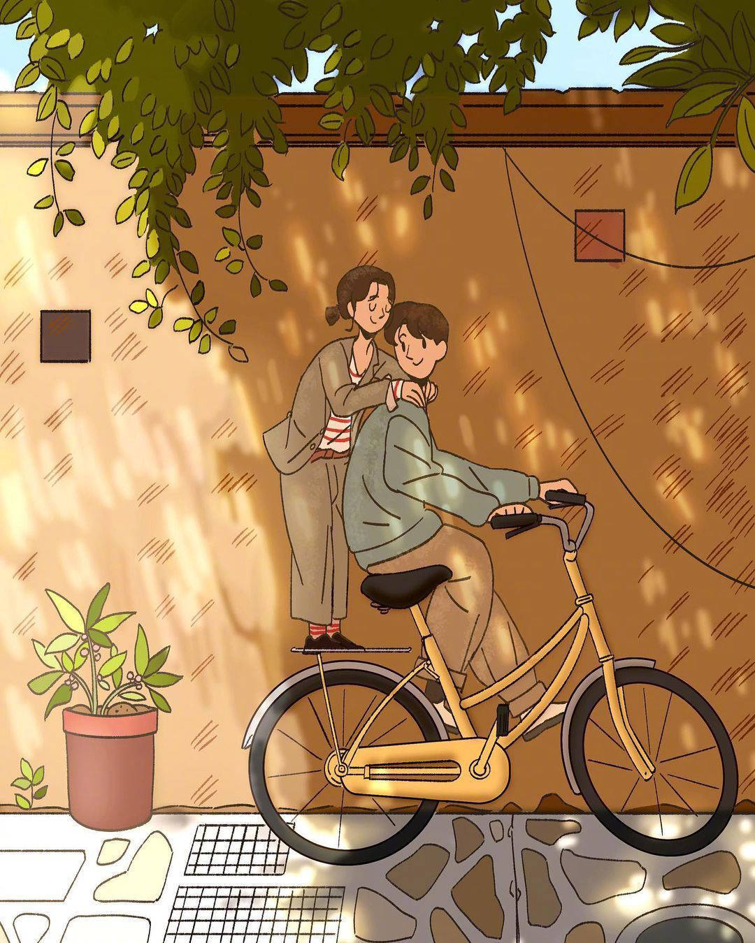 甜蜜且治愈的情侣日常场景插画,特别有温馨的感觉,很舒服的画风_作品