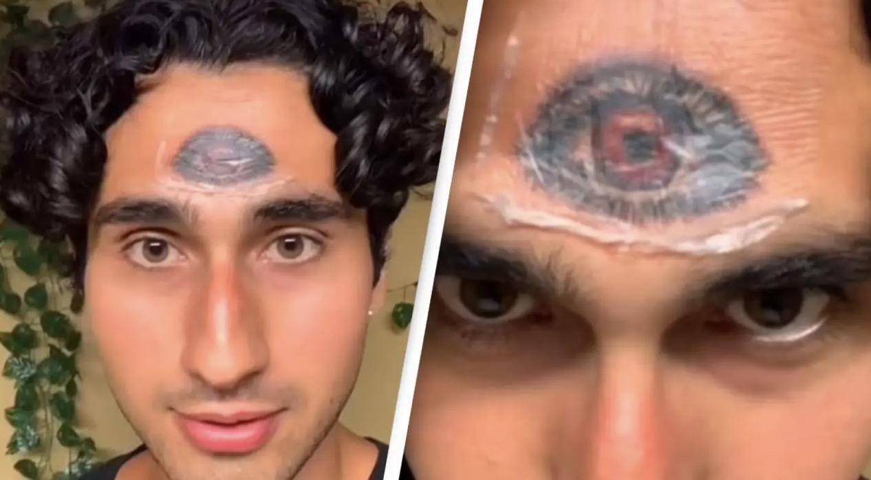 小哥在额头纹了个眼睛,说自己彻底悟了_天眼_视频_精神