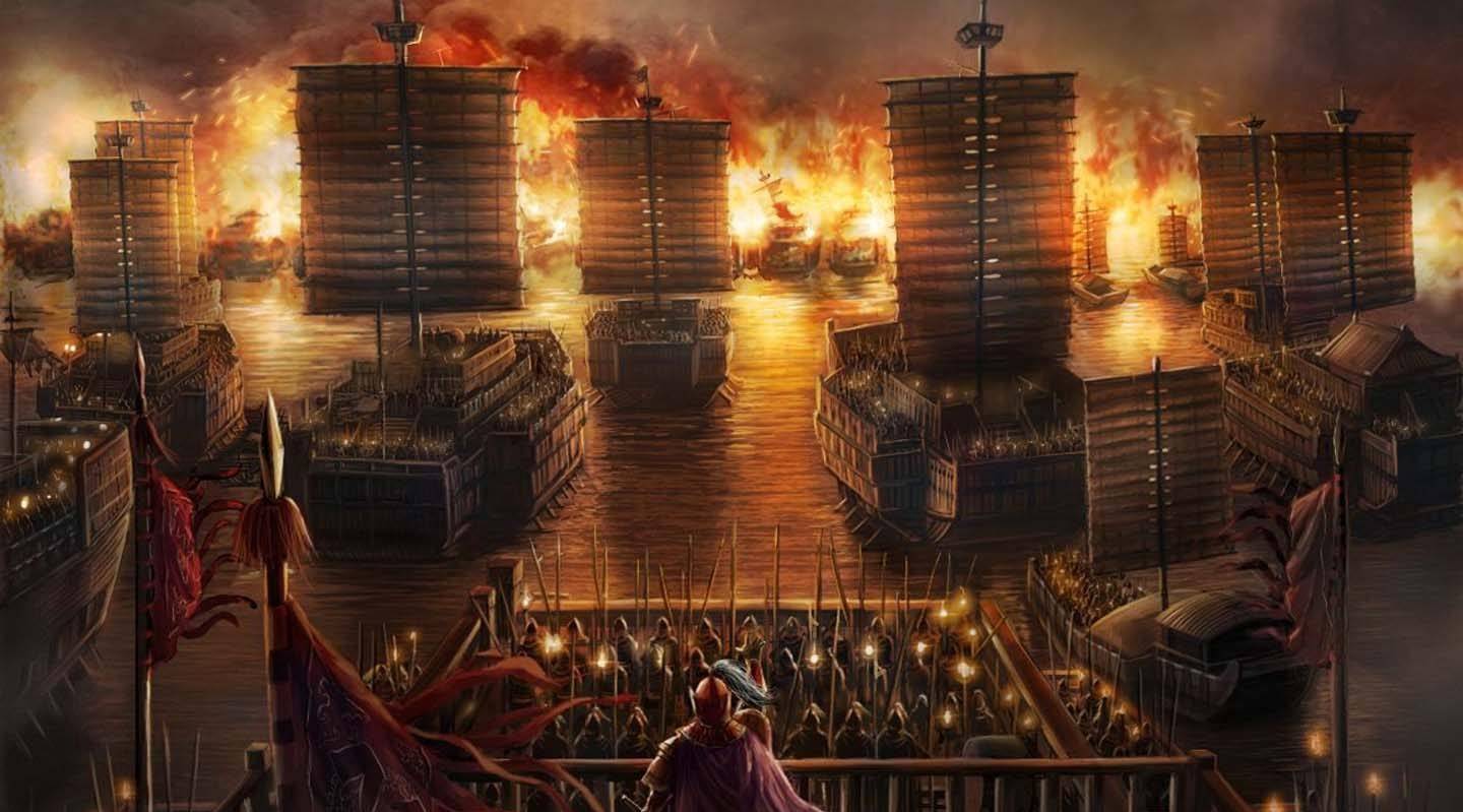 公元208年,曹操率兵南下征讨孙权,在屯兵长江北岸时,曹操接受了连环船