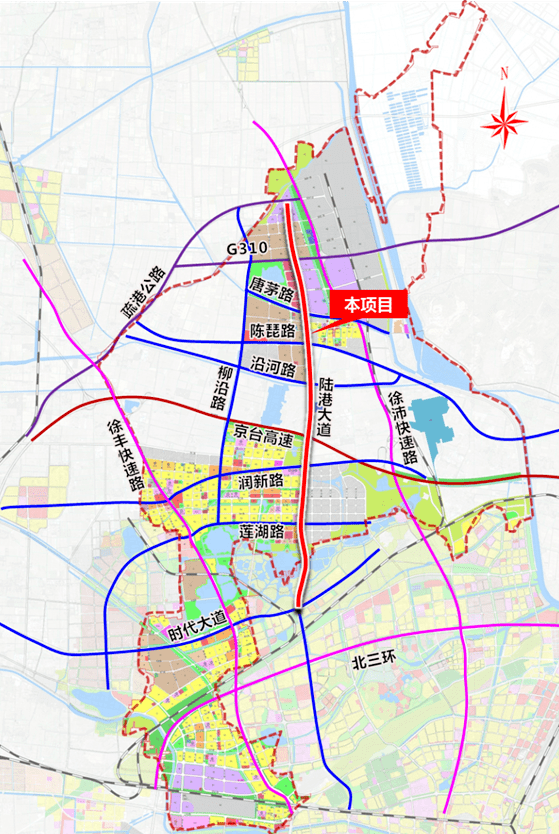 陆港大道是徐州淮海国际港务区内一条接南引北的纵向通道,同时作为