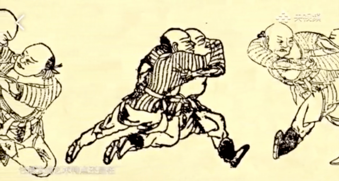 木刻版画《摔跤图》中的精彩对抗_线条_动作_中国