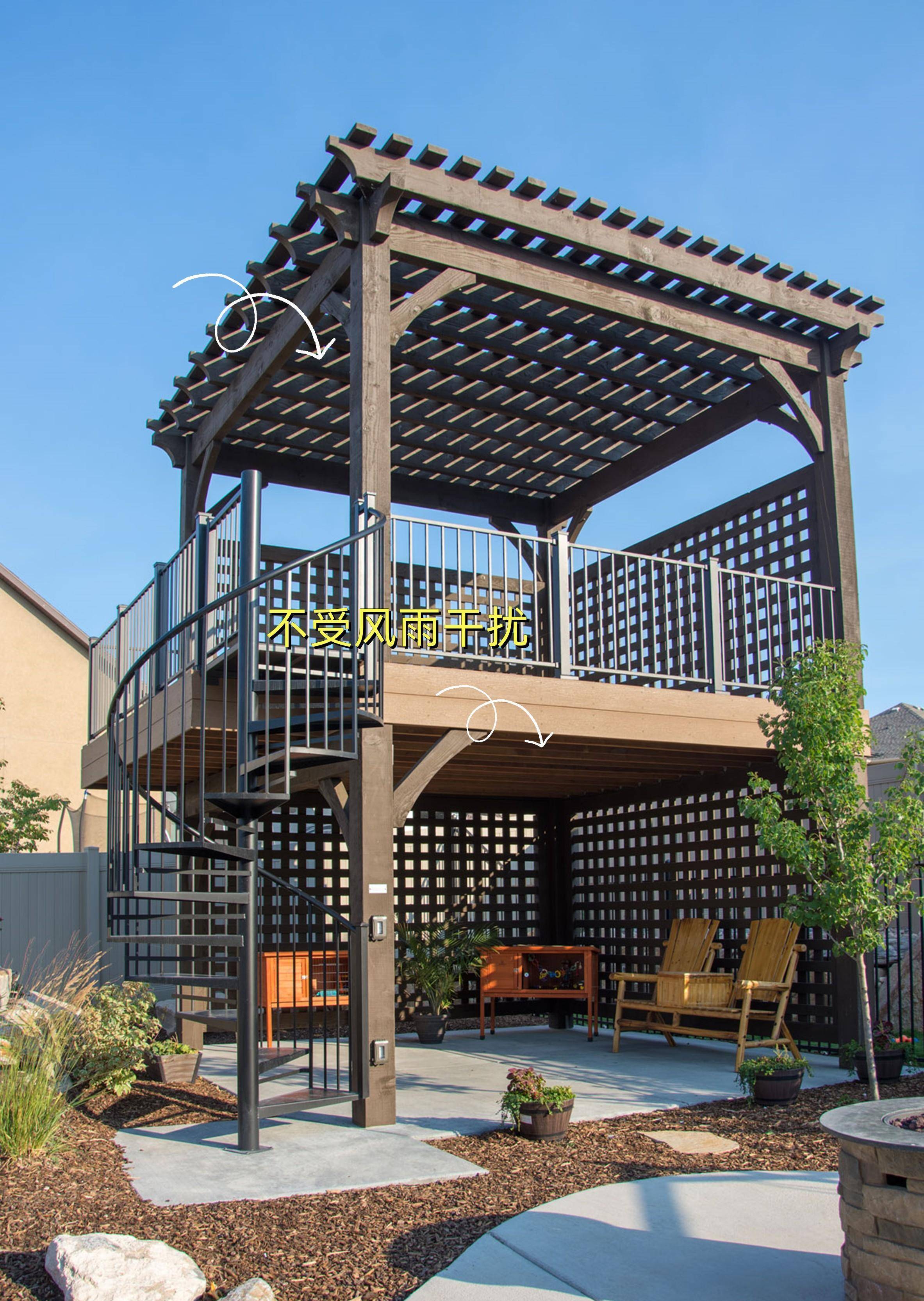 如果我有一个院子,我也向这个家庭学习,建造一个双层凉棚,这并不违法