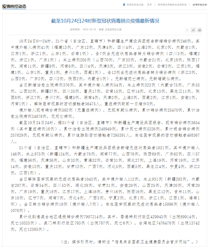 截至10月24日24时我省新型冠状病毒肺炎疫情最新情况病例感染者四川 4344