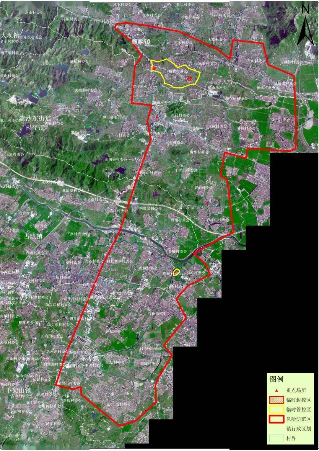 关于调整普宁市麒麟镇,南径镇,占陇镇和军埠镇部分临时管理区域的通告
