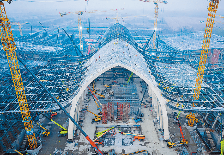 廊坊临空国际会展中心会议中心部分钢结构主体顺利封顶