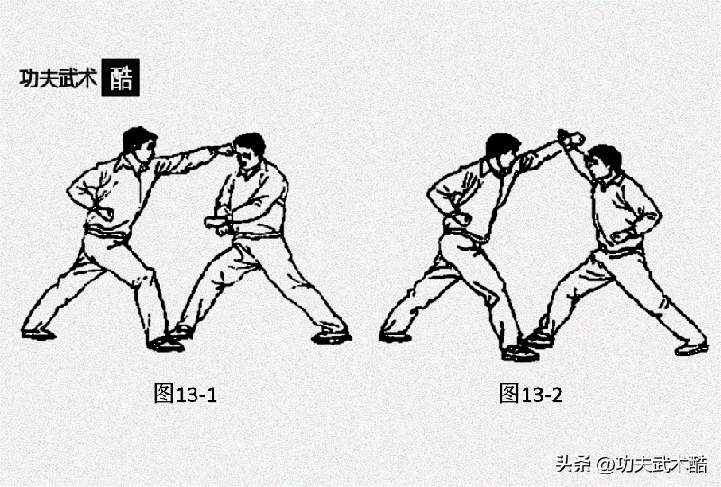 乙方收回左拳成左抱拳,同时以左弹腿弹踢甲方腹部,并用右冲拳击