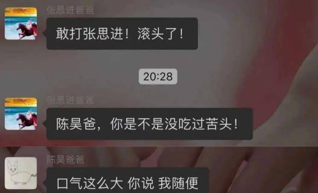 两个孩子的父亲知道后,就在群里相互叫板"敢打张思进?滚头了!