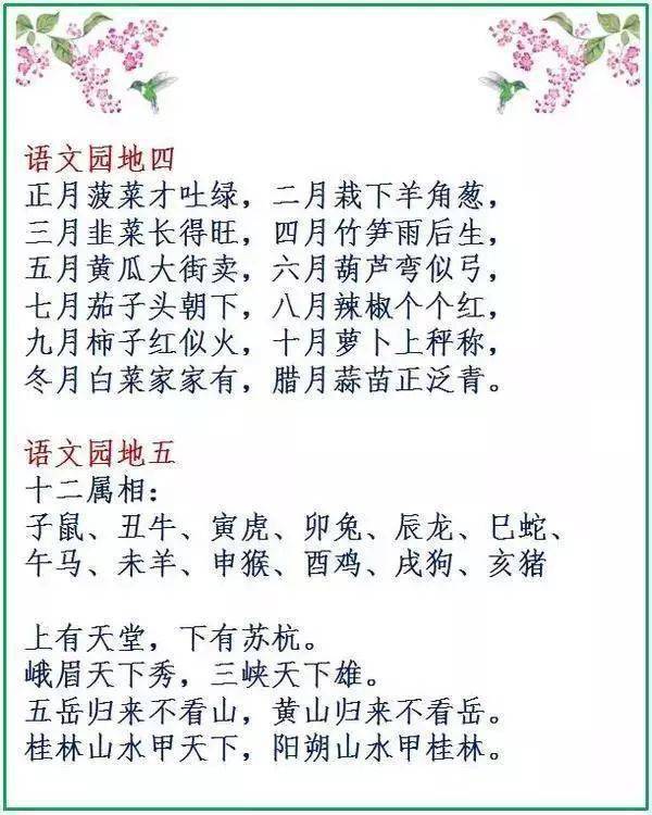 小学三年级上册语文“必背”常识点汇总