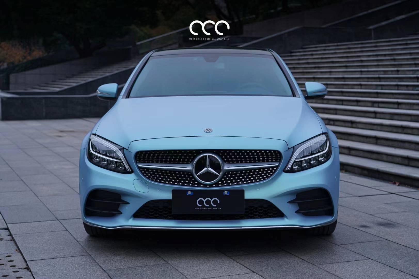 奔驰c级漫彩改色膜渐变亚面蓝幻绿,清新蓝绿_搜狐汽车_搜狐网