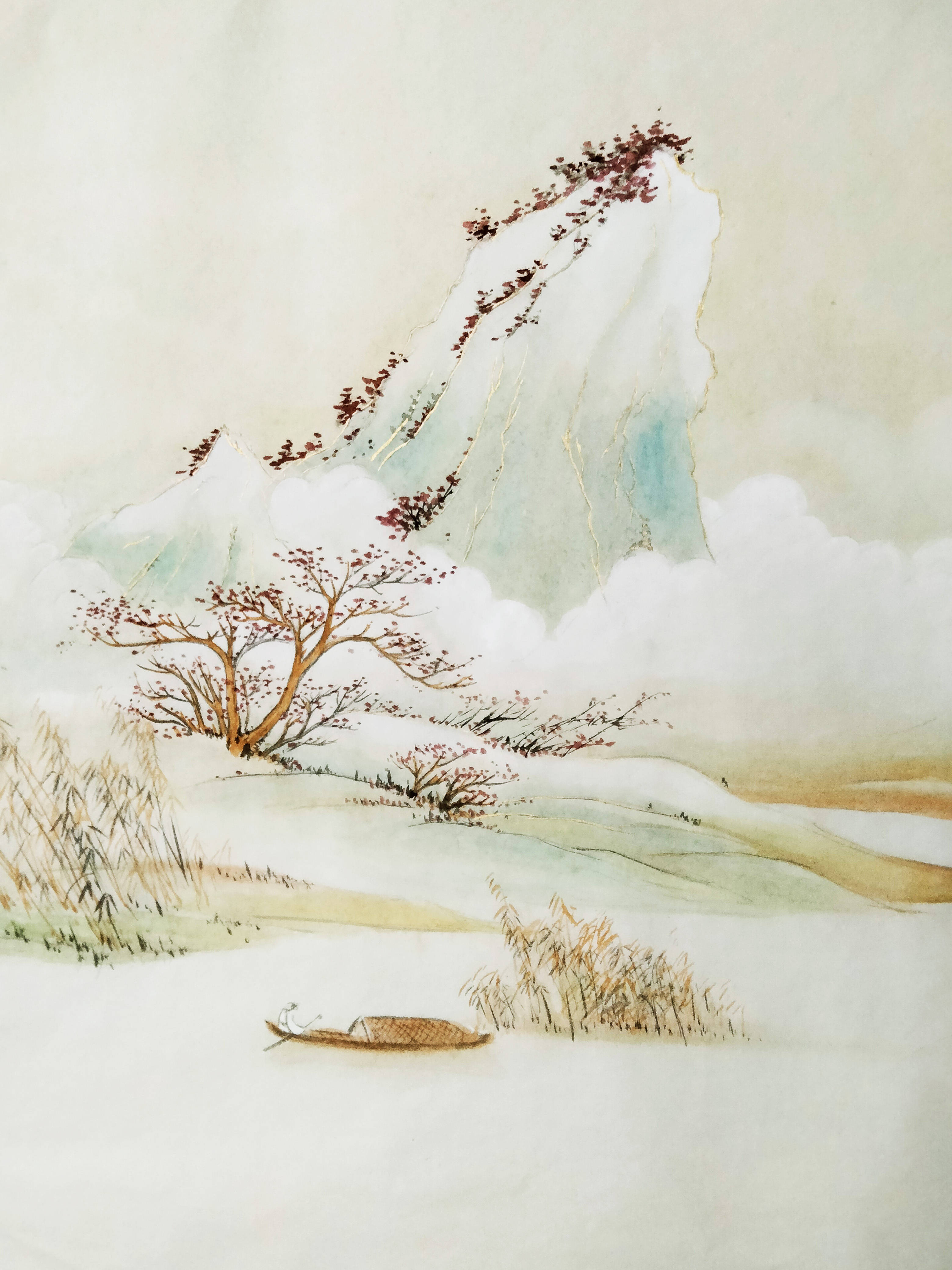 界画寒江---工笔金碧山水《峒关蒲雪图》_张大千_效果_作品