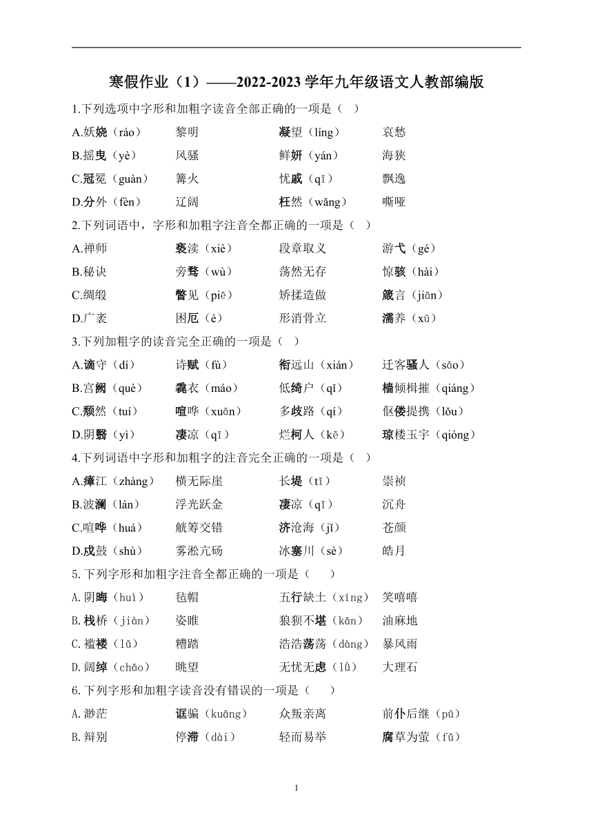 【部编版】2022-2023学年九年级语文 寒假作业(含答案)_整理_目录_资料