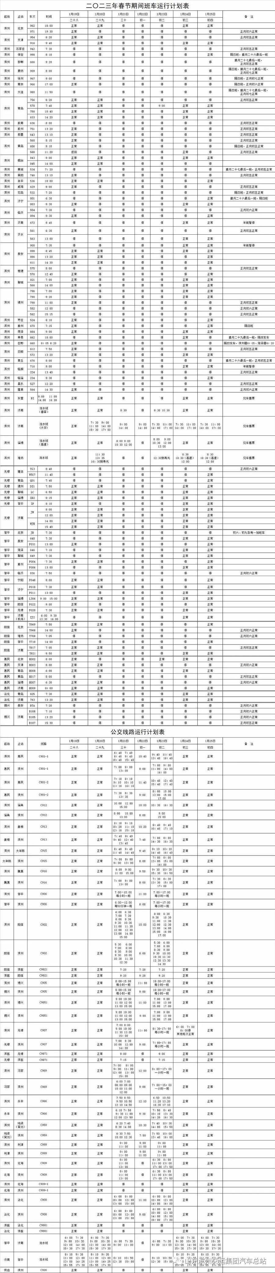 滨州汽车总站2023年春节期间班车运行方案发布