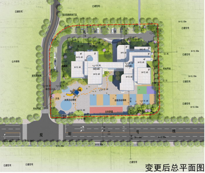 放大看)下面是幼儿园规划变更先后的总平面图:下面是幼儿园规划变更