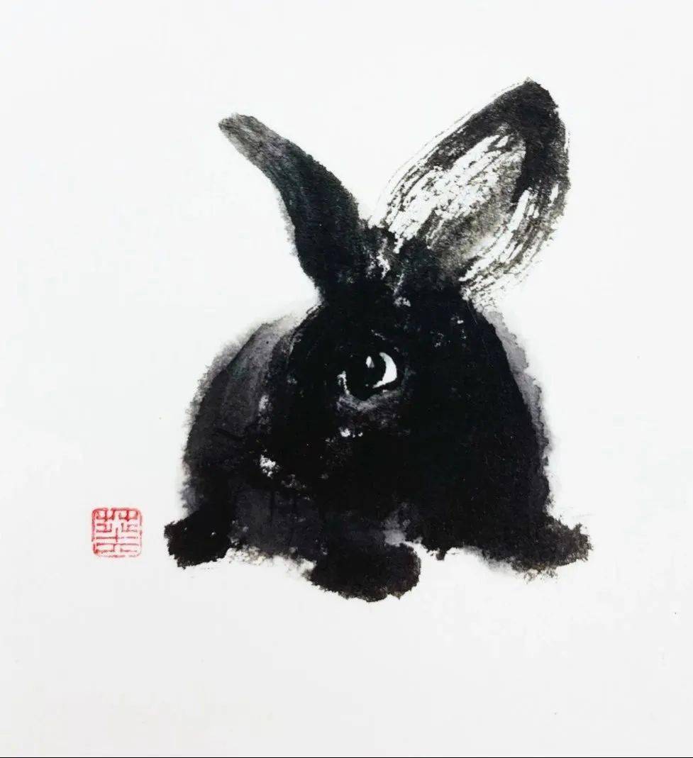 纸本水墨《九兔报春》斯政作品漫画《"兔"个吉祥》漫画《大展宏"兔"》
