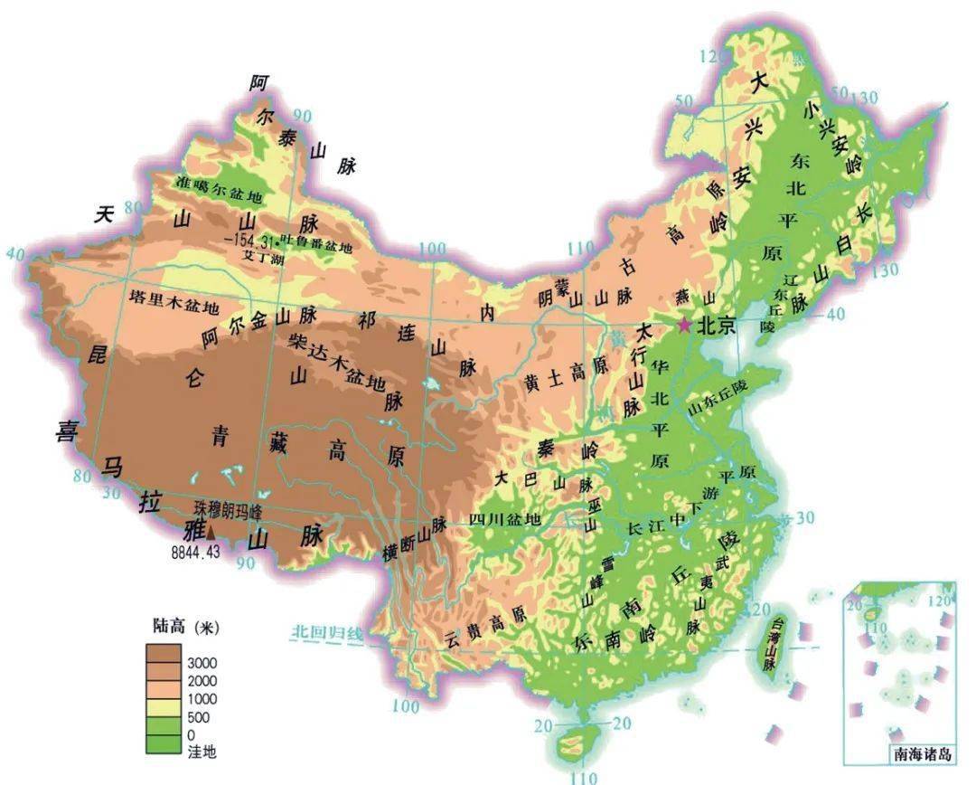 地理分层设色地形图图片