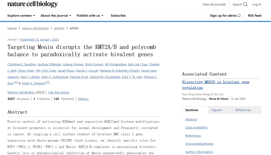 Dissecting MENIN in bivalent gene regulation