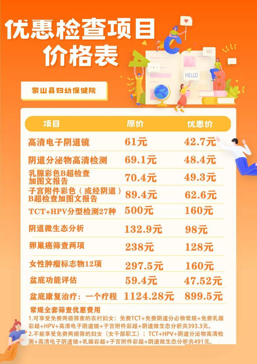 hpv检测,阴道分泌物高清检测,阴道镜,子宫彩超,盆底治疗,卵巢癌筛查等