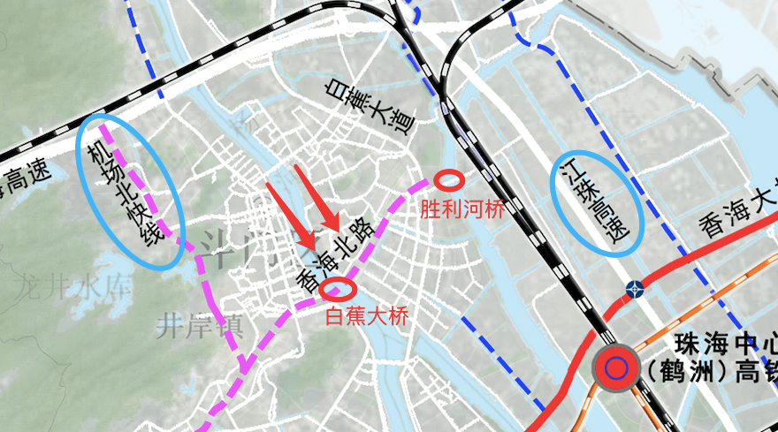 将串联起香洲,鹤洲,斗门香海北路拟建成东西向快速路08使斗门市民通达