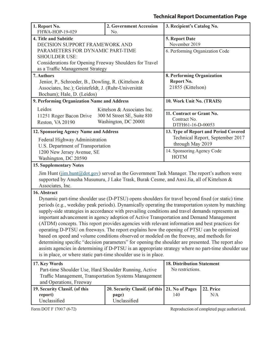 FHWA动态兼职路肩利用的决策撑持框架和参数：做为交通办理战略翻开高速公路路肩的考虑因素（英） （附下载）