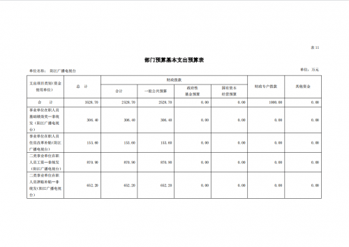 2023年阳江播送电视台部分预算