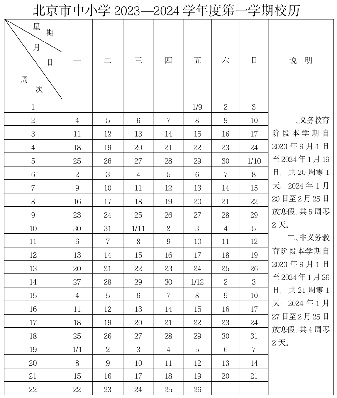 2023-2024学年北京市中小学校历出炉!明年寒暑假安排看过来