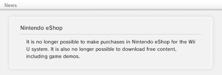 任天堂 3DS 和 Wii U 线上商铺已封闭，但仍可在4月4日前兑换游戏