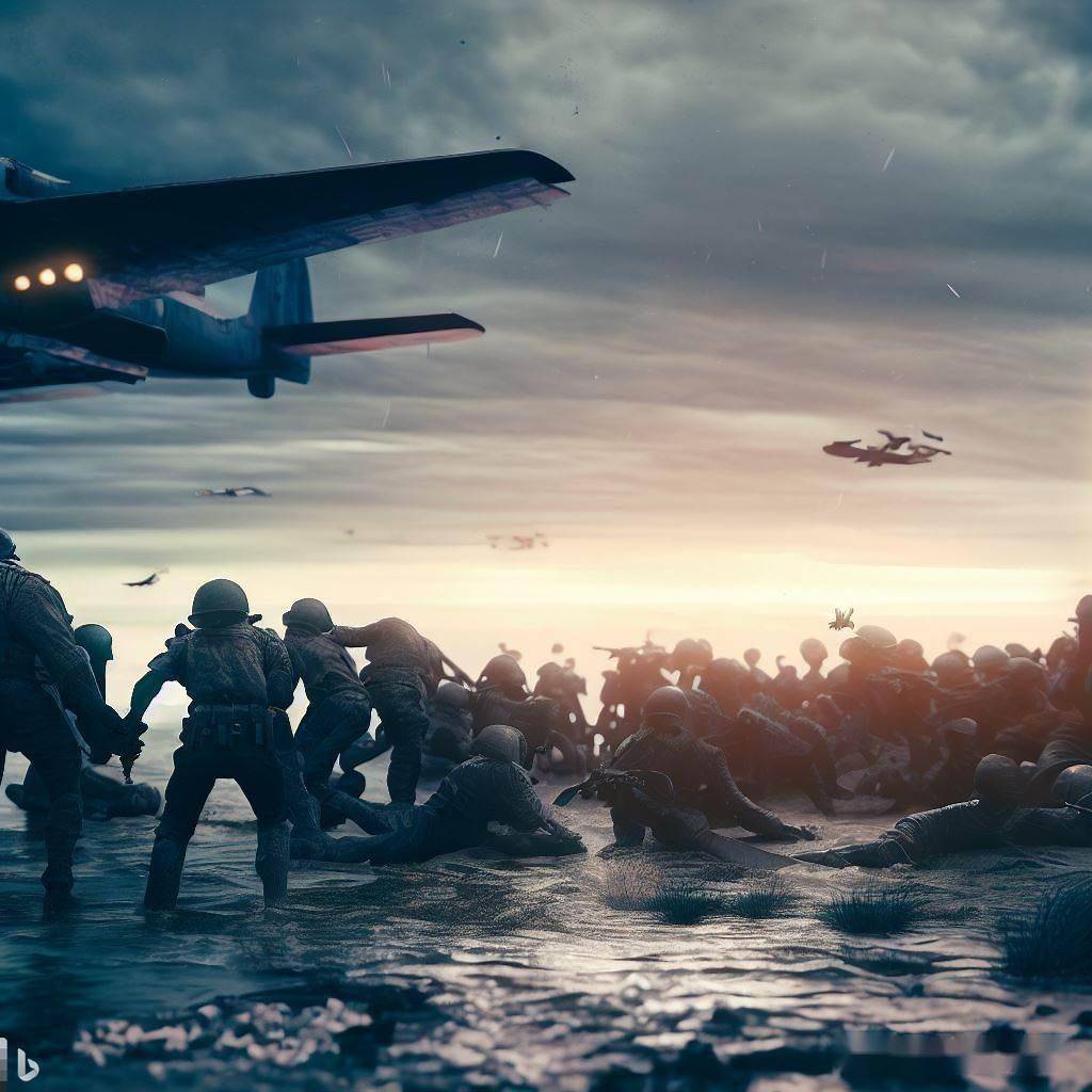 诺曼底登陆场景图(绘画)