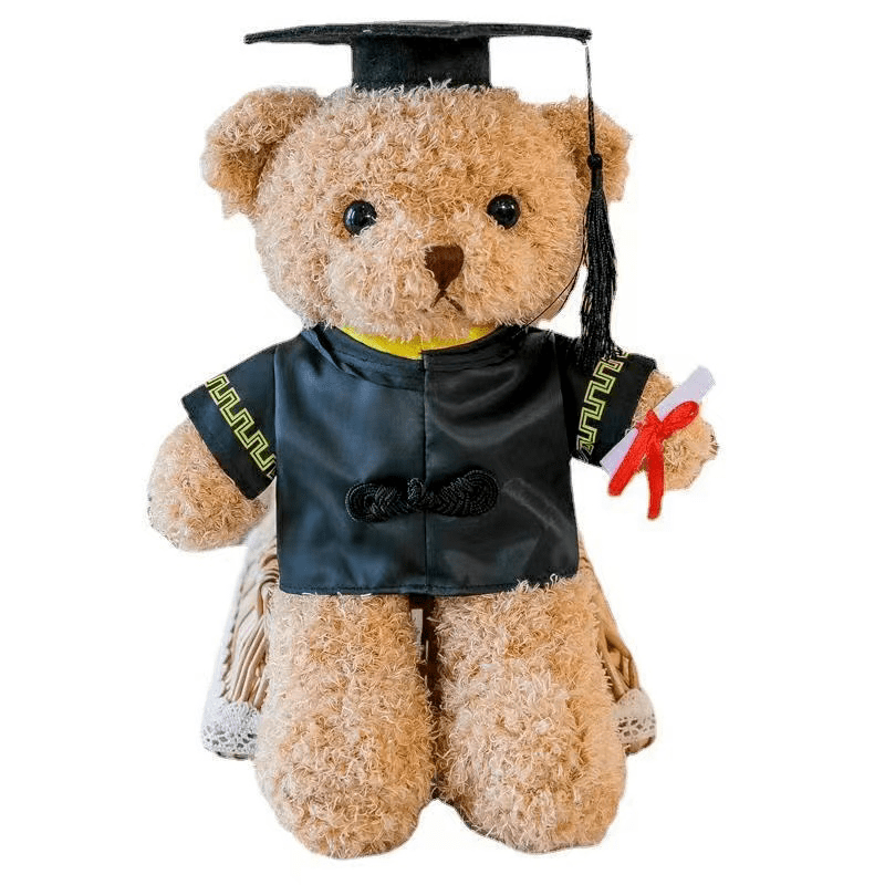 学术熊身着学士服的小熊样子憨态可掬手持毕业证书眼中散发智慧的光芒