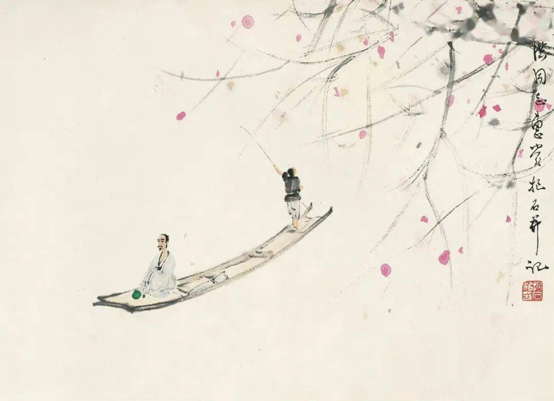 傅抱石山水画《泛舟图》,寥寥数笔,意境无限!_作品_题材_诗意